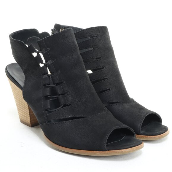 Paul Green Women UK7 US9 Black Leather Open Toe Back Strap Heeled Sandal Sabrina - Picture 3 of 16